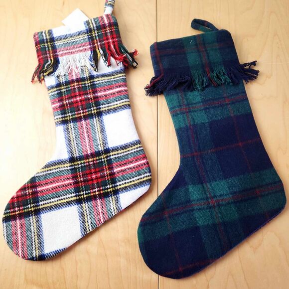 Hobby Lobby His & Hers Tartan Plaid Christmas Stockings Woven Green Blue Red NEW - Picture 4 of 4